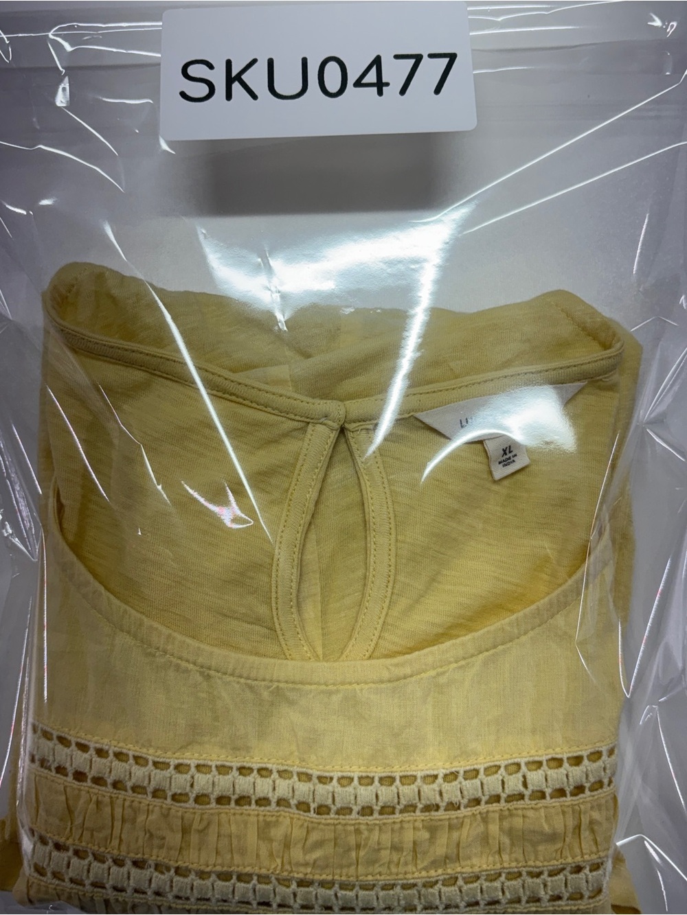Lucky Brand Yellow Cotton Boho Peasant Crochet Trim Sleeveless Top XL - Picture 12 of 12